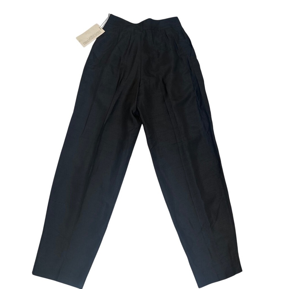 Quiet Luxury Old Money Vintage Black 100% Silk Pleated Trousers HighWaist  6 NWT - Picture 2 of 8